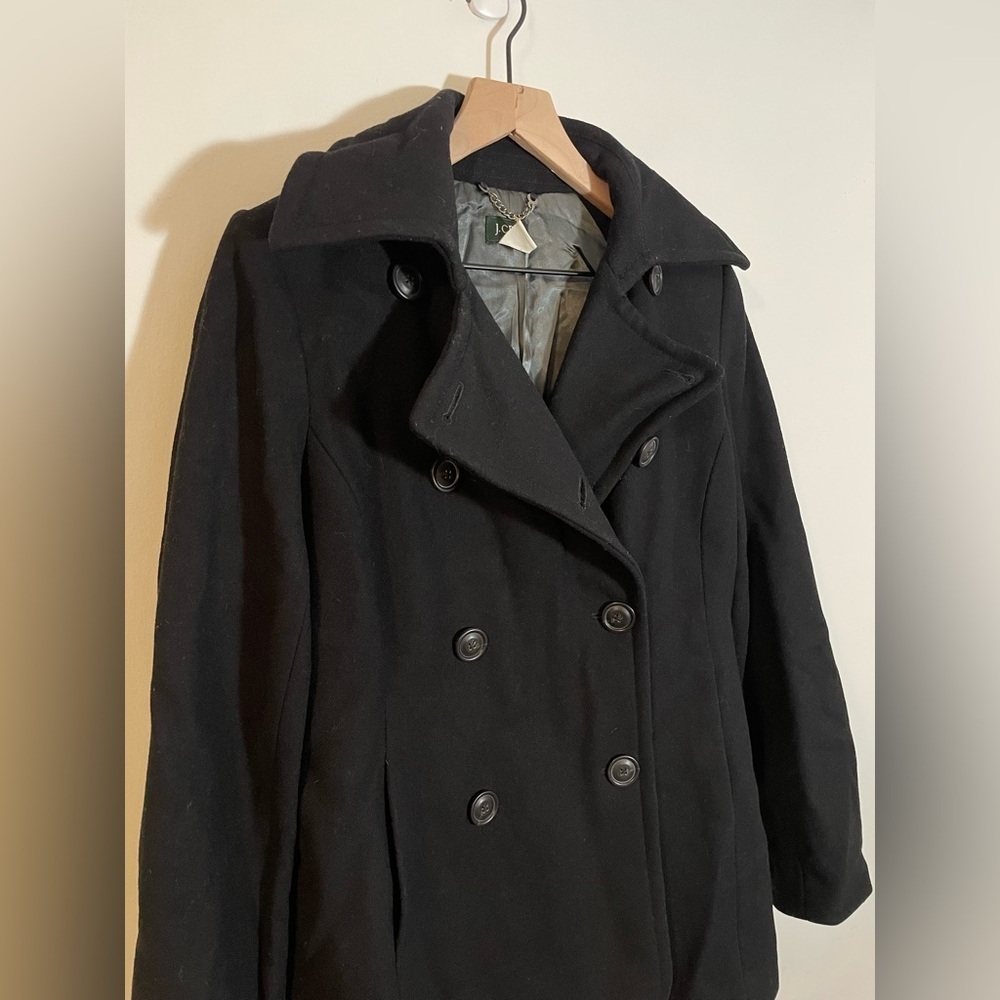 J Crew Women's Black Double Breasted Wool Pea Coat Size Medium Tall Style #66920 - Picture 1 of 9